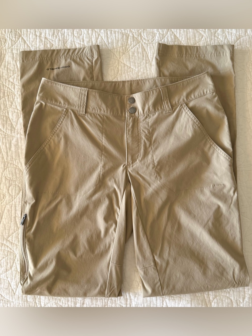EUC Columbia Women’s Saturday Trail Tan Outdoor Pants, UPF 50, Roll Up Legs Sz 8